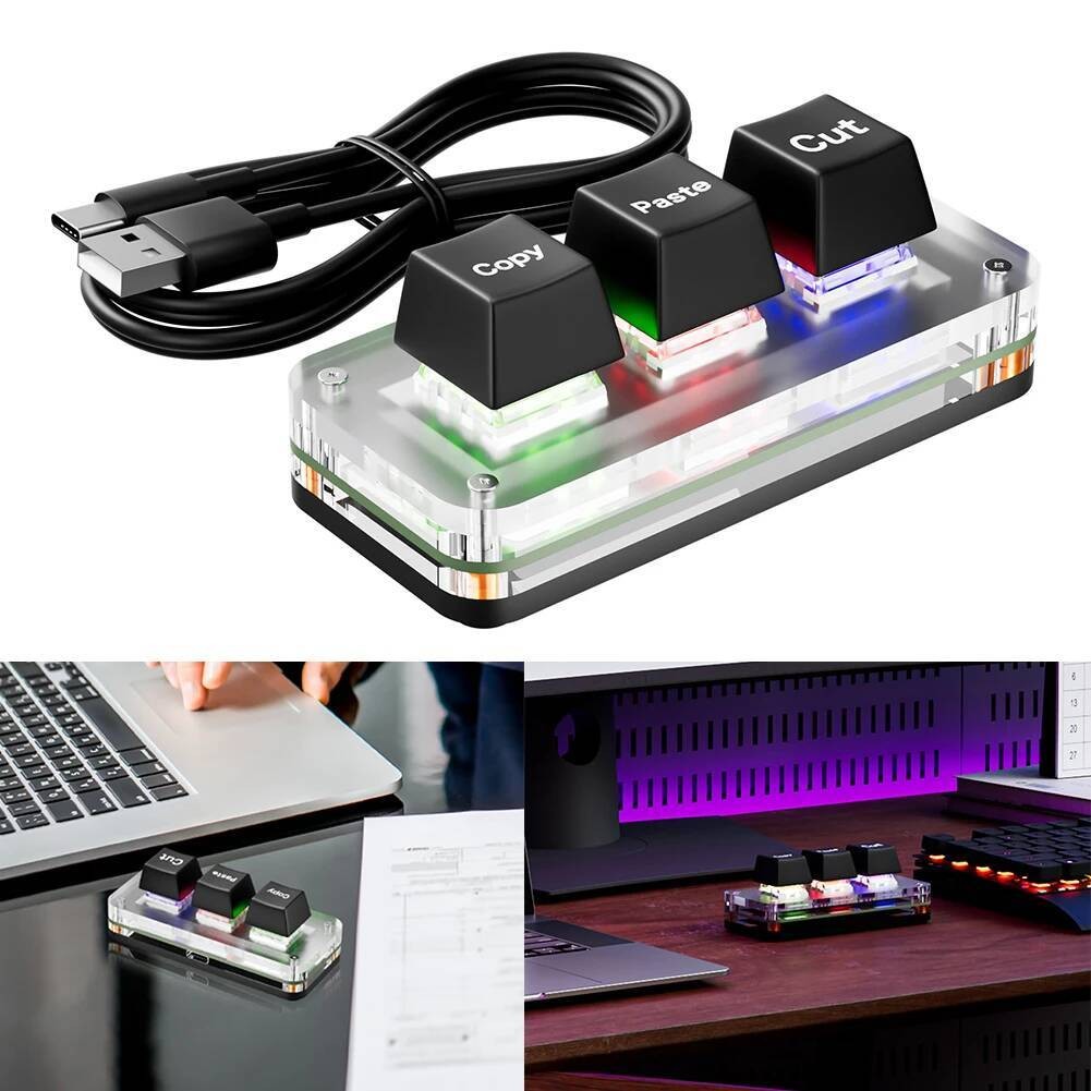 Ctrl RGB X C V Shortcut One Handed Hotswap 3-Key ro Keypad USB Type-C ...