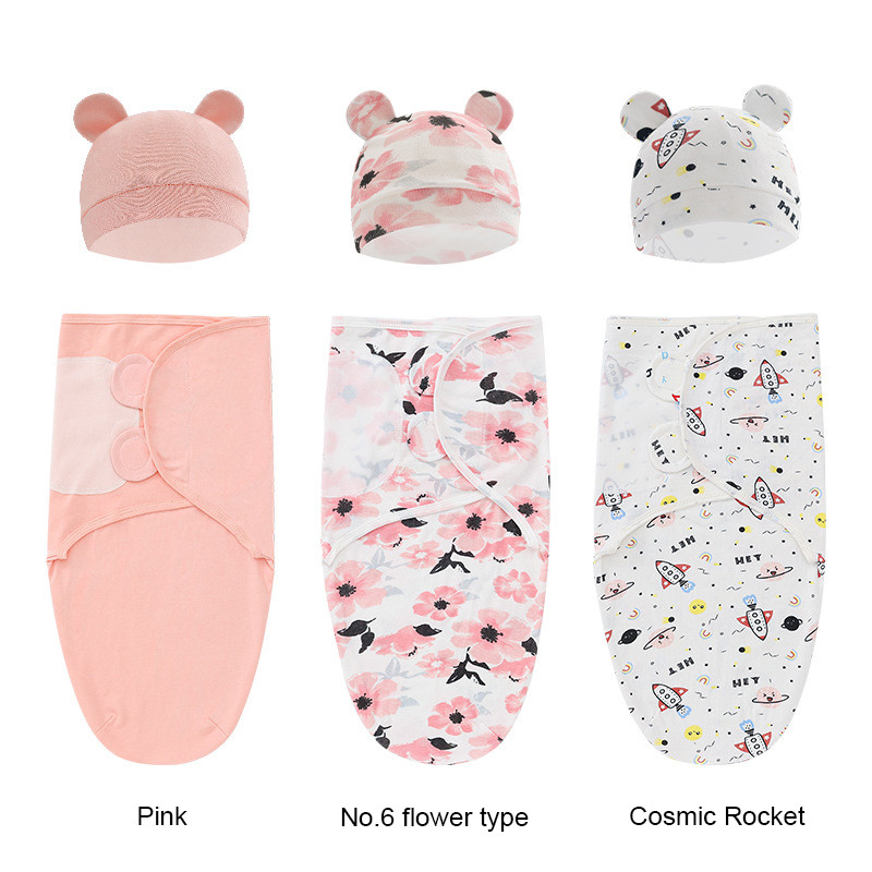 Instant Swaddle Newborn Baby Cotton Swaddle Wrappers Bonnet Sets With ...