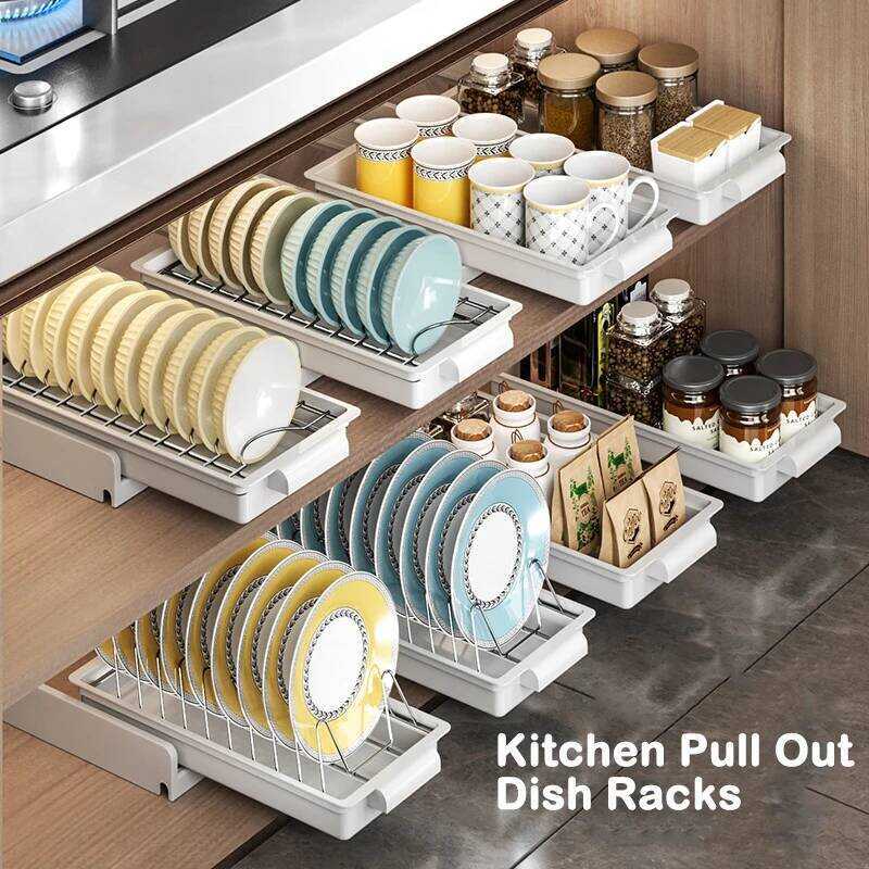 Kitchen Dish Racks With Drainboard Drawer Storage Sliding Mesh Basket ...