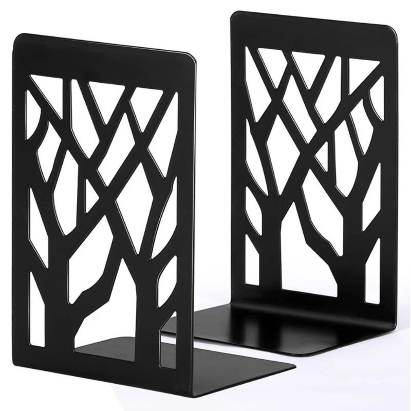 2pcs Metal Bookends Pure Color Hollow Pattern Book Ends Supports for ...