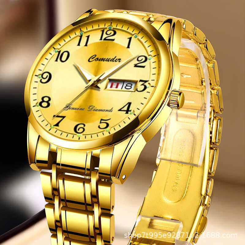 Local Gold Men's Watch Men's Waterproof Dual Calendar Luminous Trendy ...