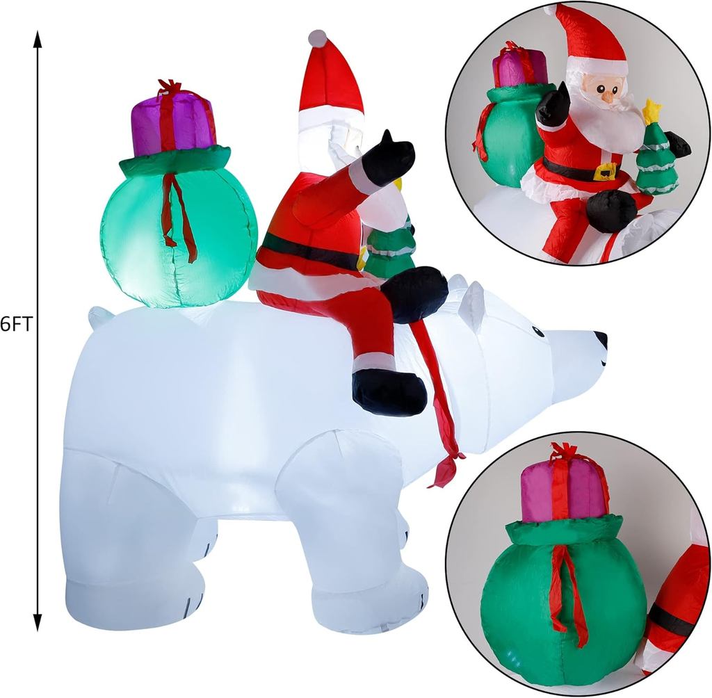 12 FT Christmas Inflatable Santa Claus with Polar Bear and Christmas ...
