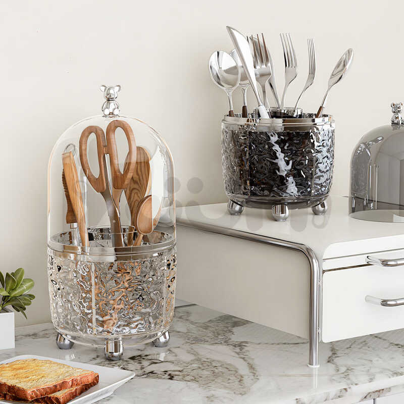 Dia Style Plastic Dish Rack Kitchen 360° Rotating Spoon Rack Dustproof ...