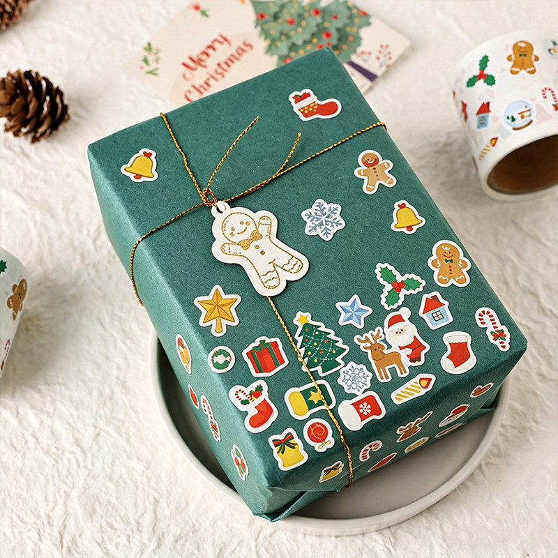 100 Pcs/Roll Merry Christmas Stickers Xmas Gift Package Decor Gift ...