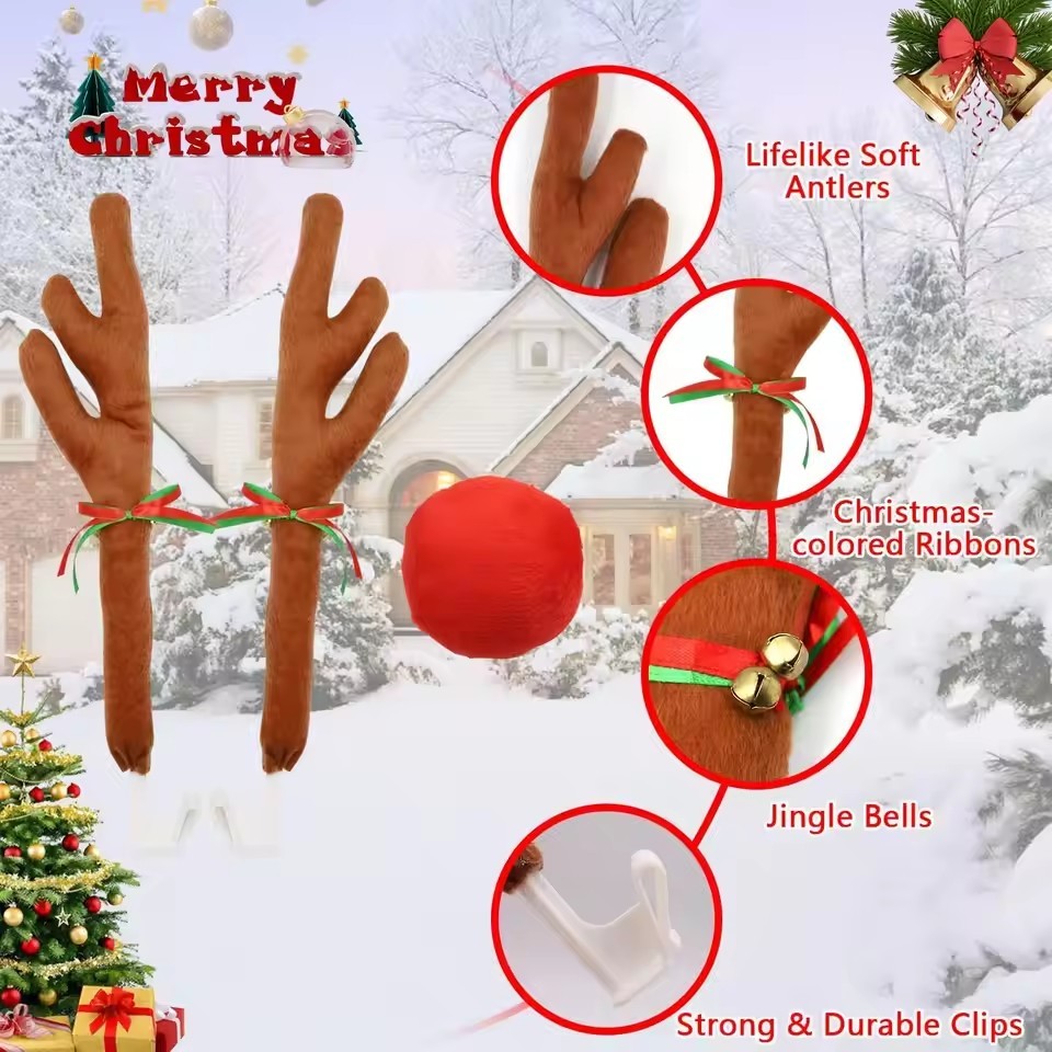 Christmas Decoration Car Nose Set and Reindeer Antlers Easy ...