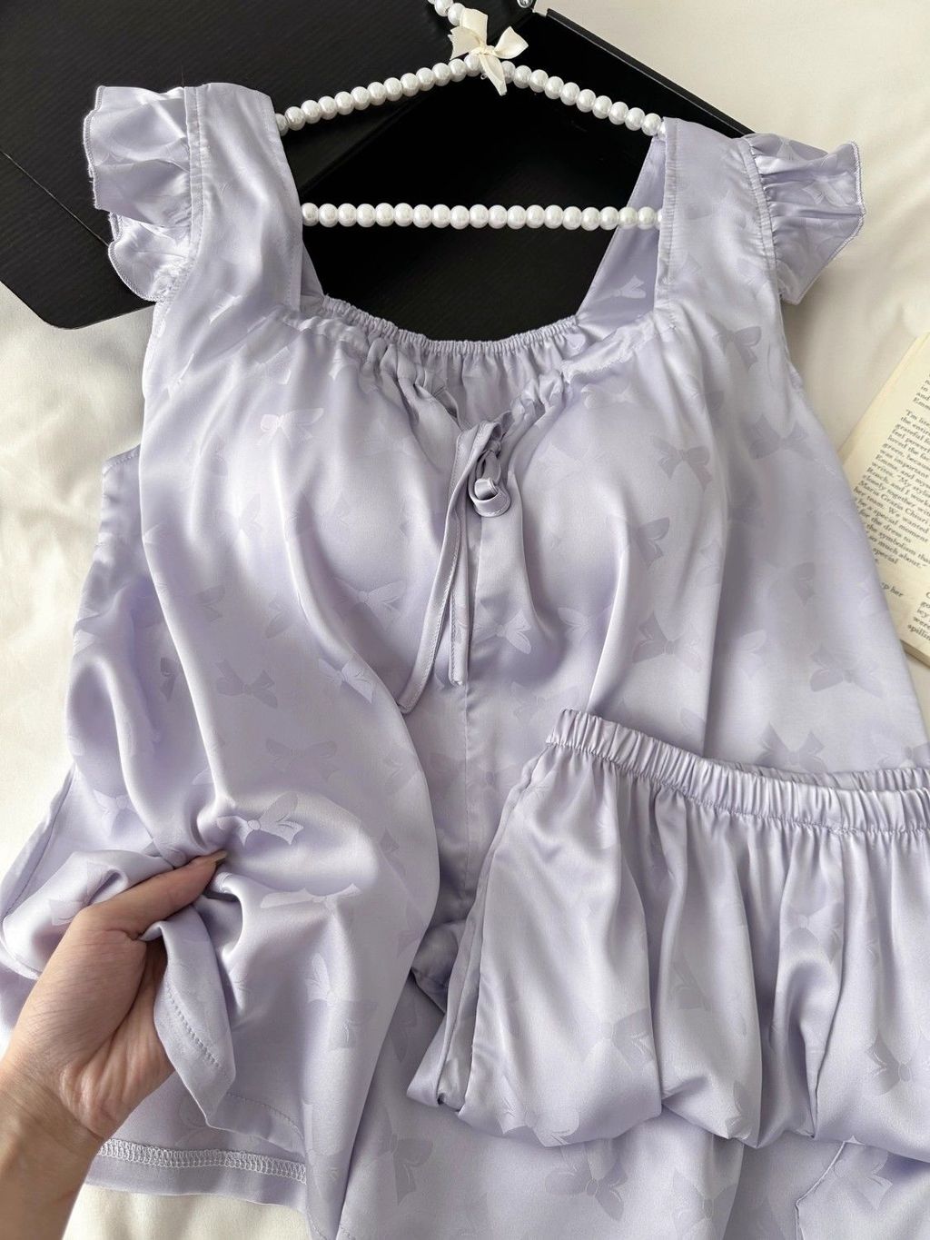 Purple High-End Small Flutter Sleeve Summer Ice Silk Pajamas for Women ...