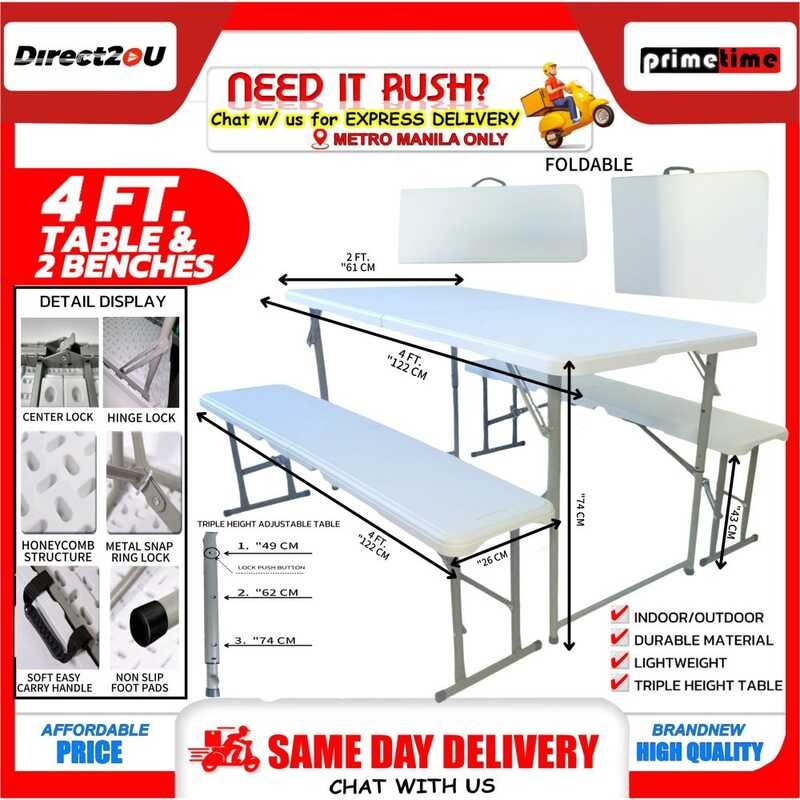 13E Primetime 3Pcs SET 4Ft Fold-In-Half Triple Height Plastic Table ...