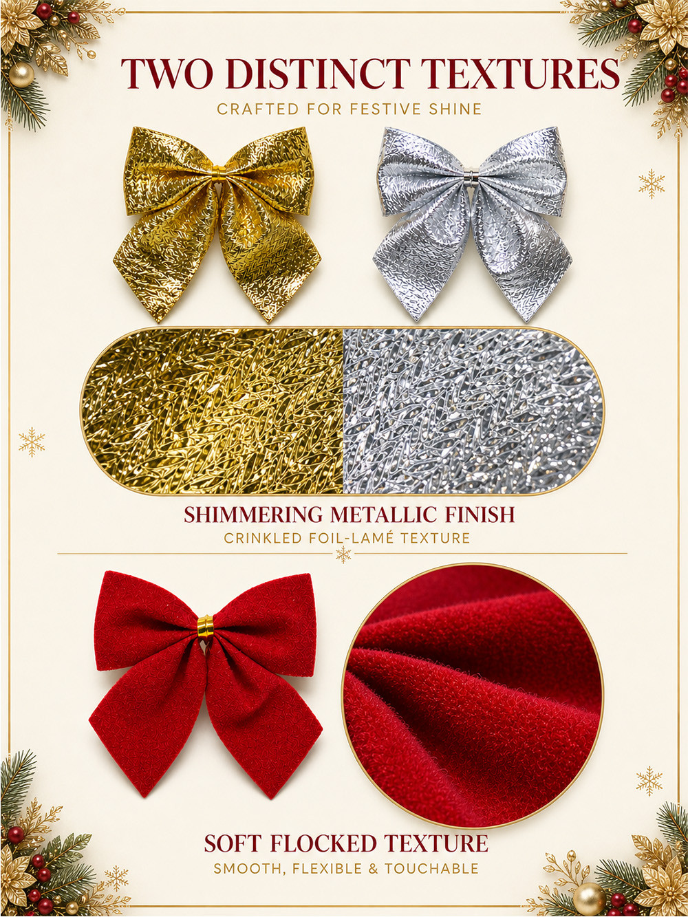 12Pcs Glitter Christmas Bowknots Shiny Gold Silver Red Mixed Color Xmas ...