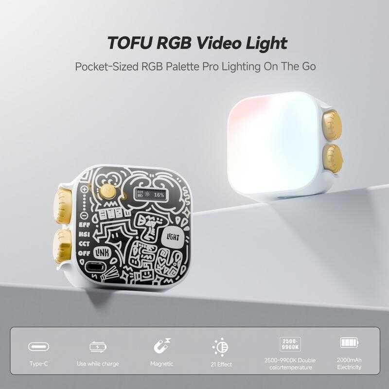 PHOTOOLEX TOFU Portable LED Camera Light Phone RGB Photography Lighting ...