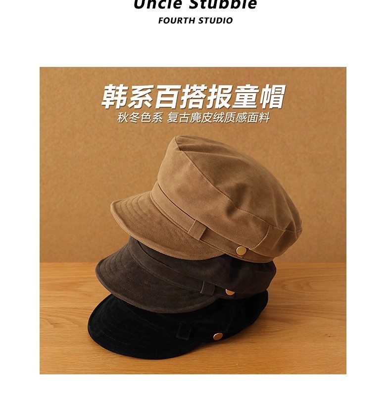 Octagonal beret, small head circumference, brown autumn and winter ...