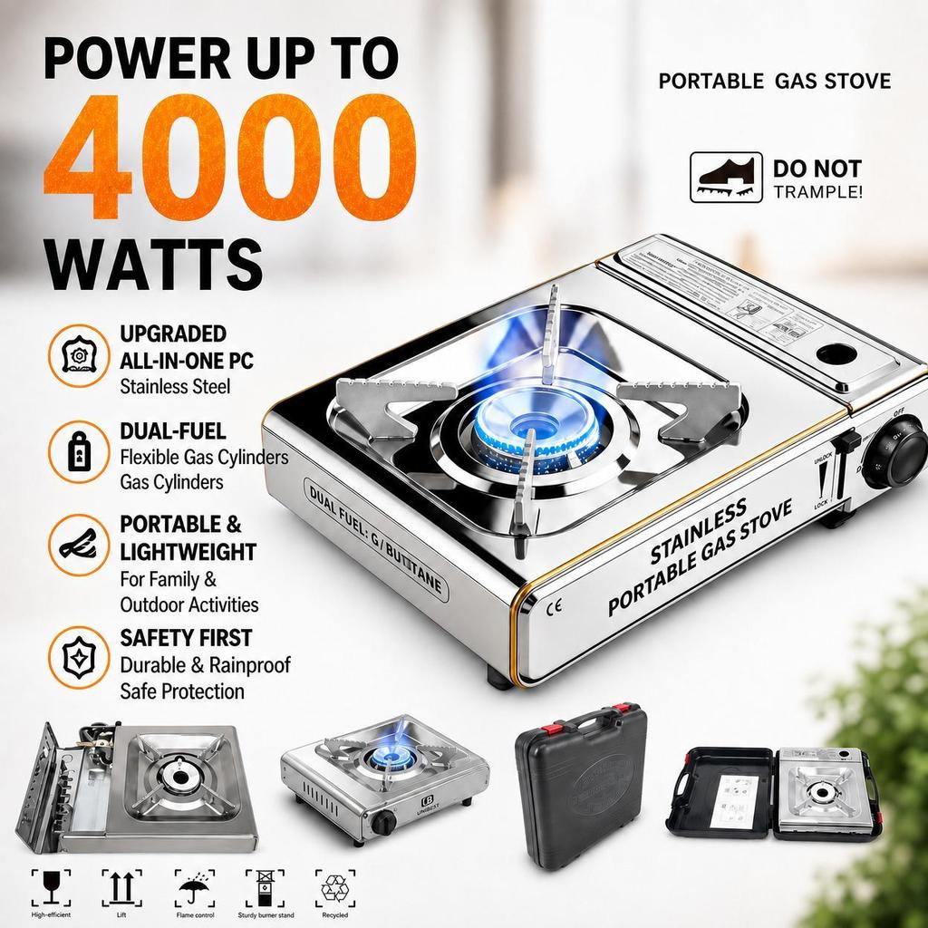 Portable Outdoor Gas Stove Stainless Steel Camping Butane Stove High ...