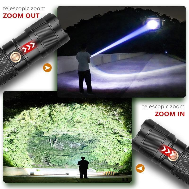 High Power Tactical Flashlight 3000M Long Shot USB Rechargeable LED ...