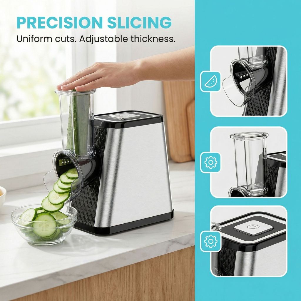5-in-1 electric vegetable slicer 800W stainless steel slicer chopper ...