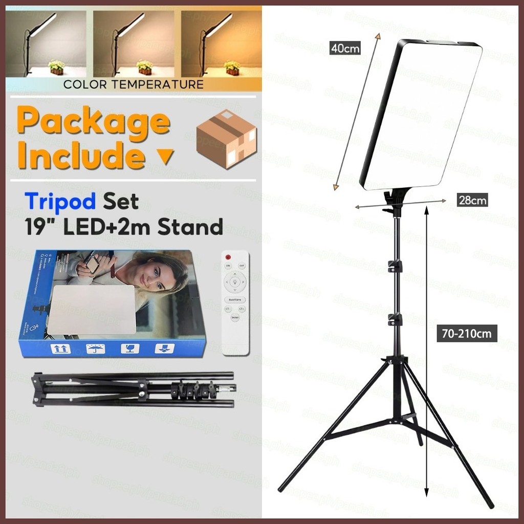 ♻ 11/19/24 inch LED Video Panel Light Make Up Lighting Tripod Stand ...