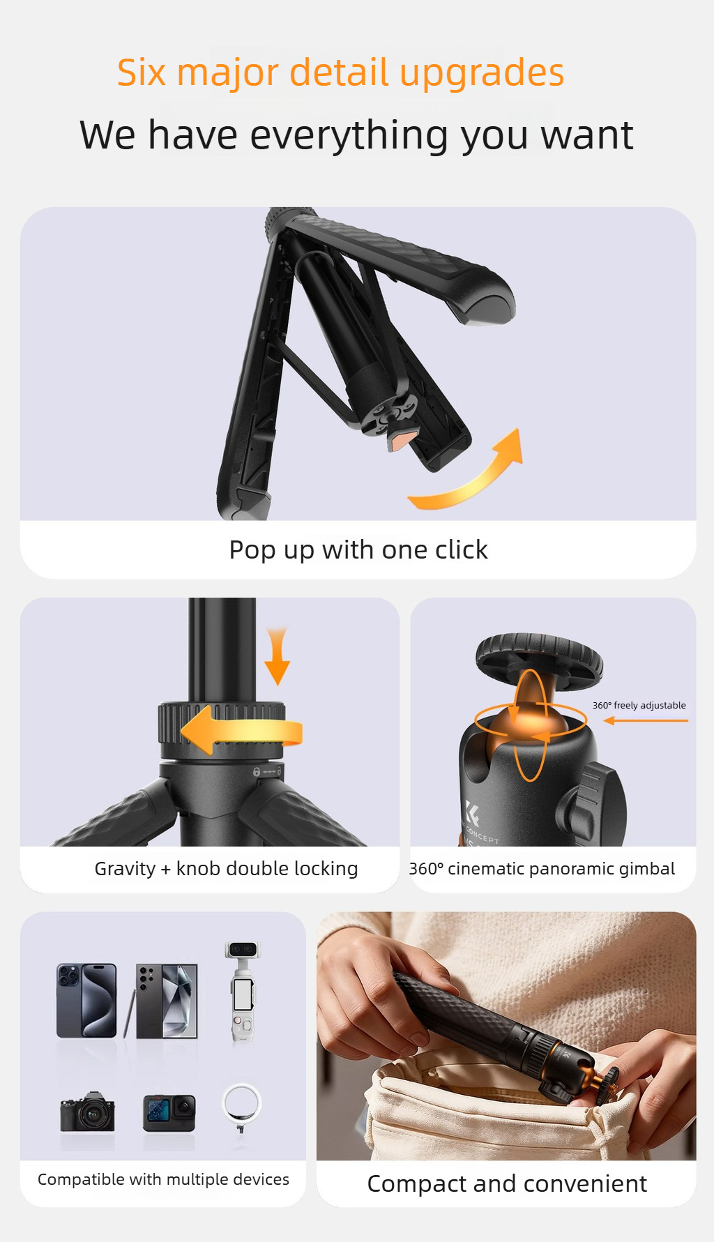 K&F Concept Extendable Tripod Selfie Stick for Insta360 Luna Ultra ...