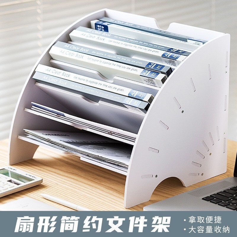 Fan-shaped File Rack Office Desk Desktop Bookshelf Multi-layer Large ...