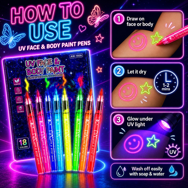 Luminous Marker Pen Waterproof Glow In The Dark Tattoo Body Paint DIY ...