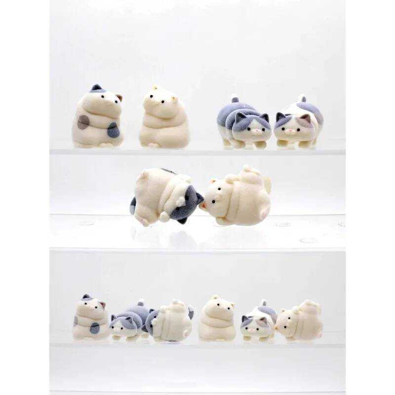 Flocked Fat Kitten Flocking Blind Box Kawaii Cute Cats Doll Toys ...