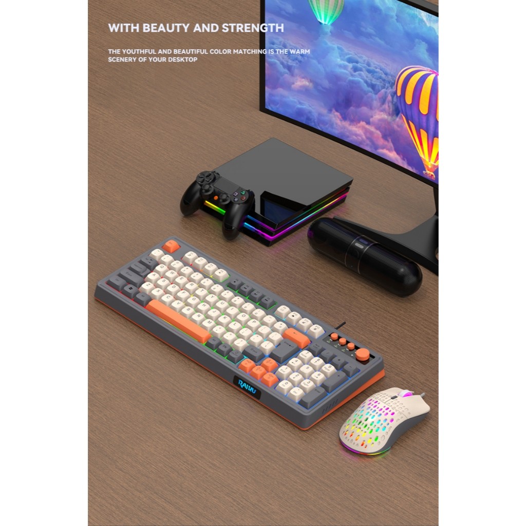 Raiku 98-Key Silent Gaming Bundle: Wired Keyboard with Rainbow LED ...