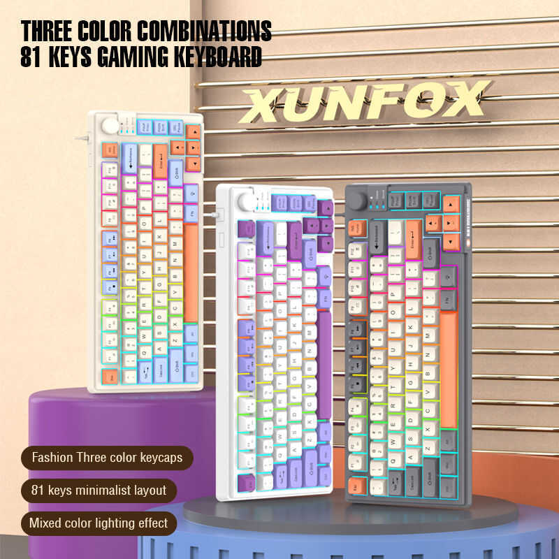 FIREWOLF K81 Wired Mechanical Feeling Mixed Led Light 80 Key Contrast ...