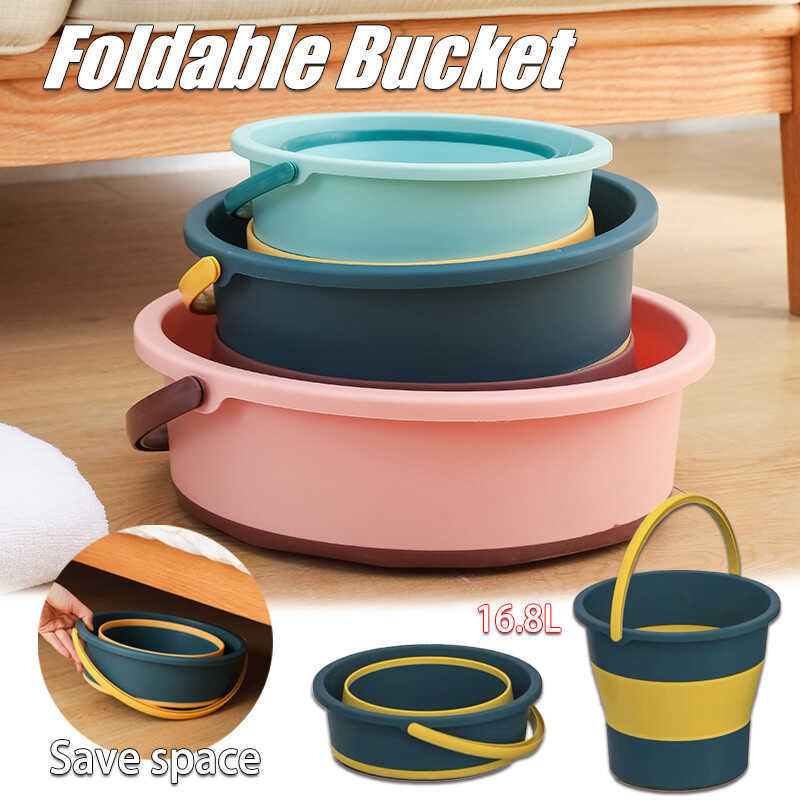 Foldable Collapsible Bucket Pail Water Container Washing Cleaning Tong ...