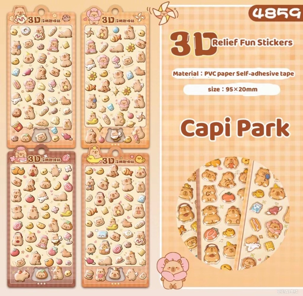 3D Cute Capybara Animal Stickers, PVC Eco-Friendly Self-Adhesive, 1 ...
