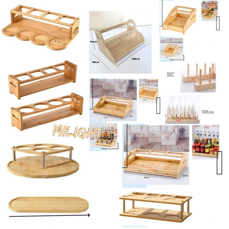Kitchen Bamboo Wood Shelf Round Square Wooden Oil Bottle Rack Seasoning ...
