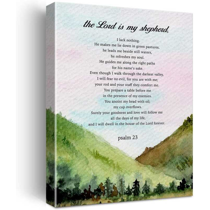 Bible Verse Psalm 23 The Lord Is My Shepherd Print Wall Art Home Office ...