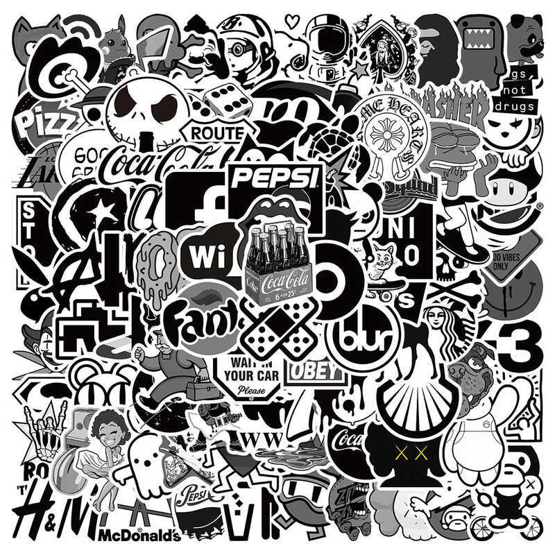 PCS 10/50/100 Cool Black White Motorcycle Stickers Graffiti Cocacola ...