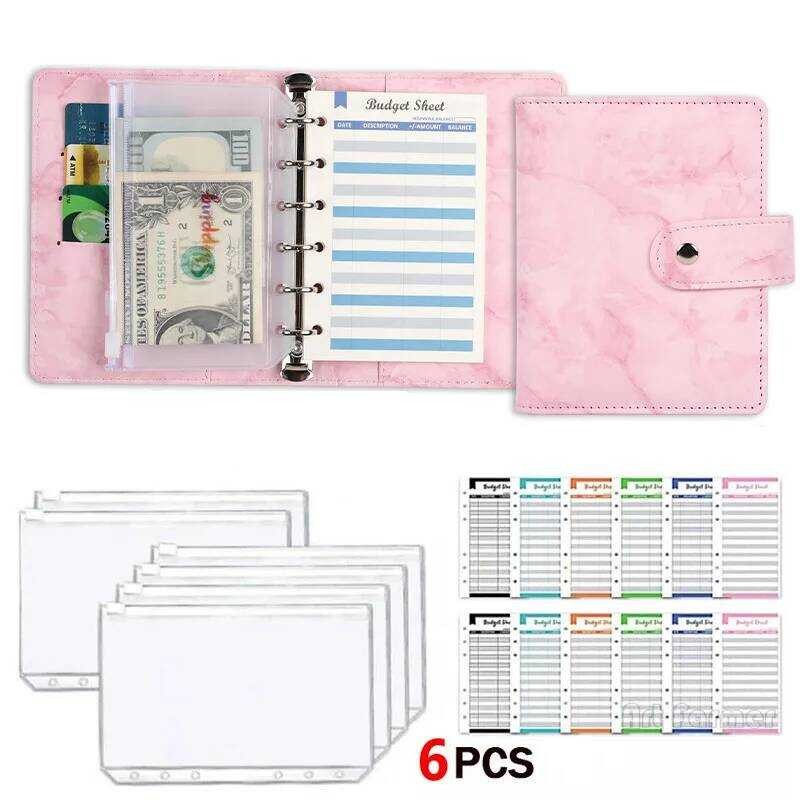 W New A7 Pu Leather Notebook Planner Cash Envelopes Set With Binder ...