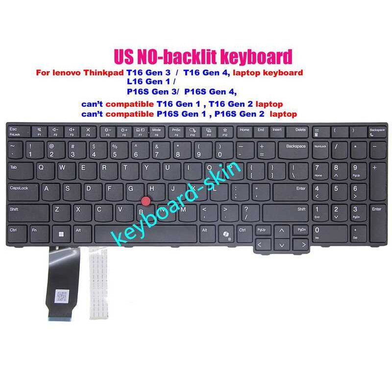 US New No-backlit Keyboard For Lenovo Thinkpad T16 Gen 3 / T16 Gen4 ...