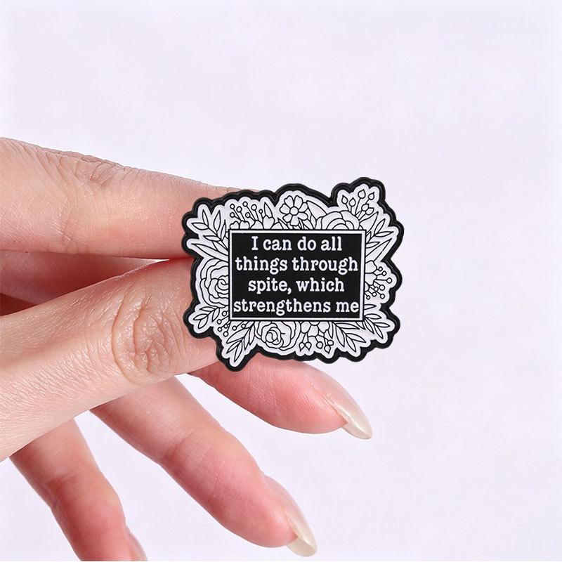 Funny Slogan Floral Frame Enamel Pin Black White Metal Brooch ...