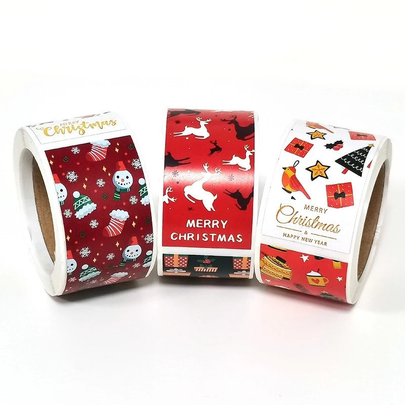 100 Pcs/Roll Merry Christmas Stickers Xmas Gift Package Decor Gift ...