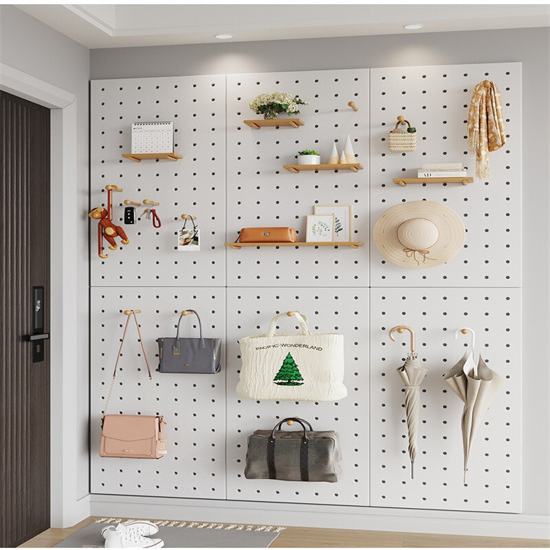 Wall-mounted Solid Wood Pegboard Entryway Storage Display Rack Kitchen ...
