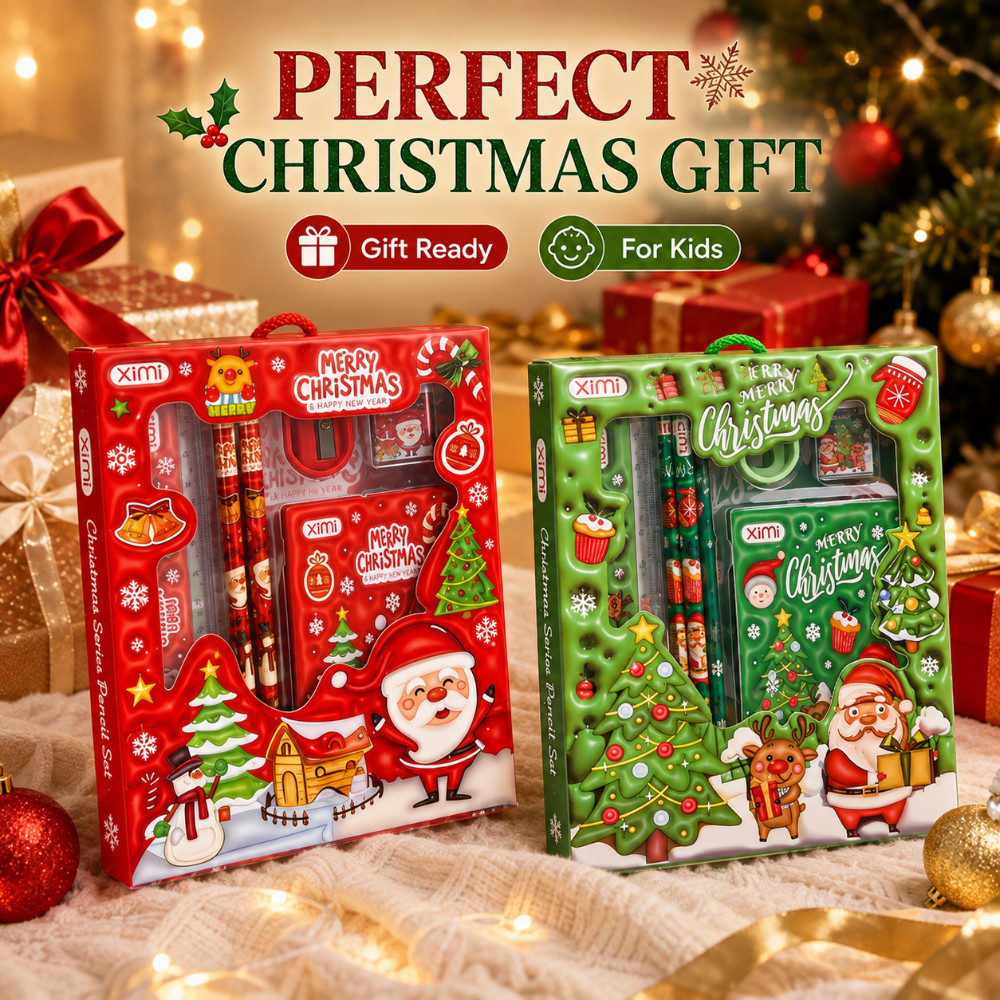 6Pcs Christmas Gift Stationery Set Kids School Supplies Pencil Ruler ...