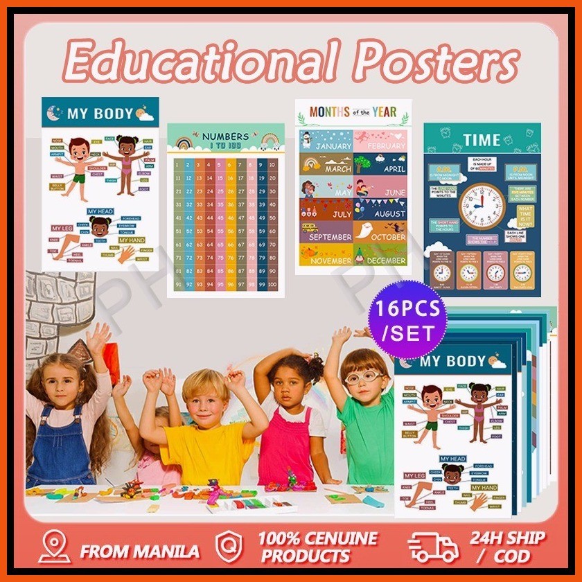 16pcs educational chart set charts for kids educational wall Letters ...