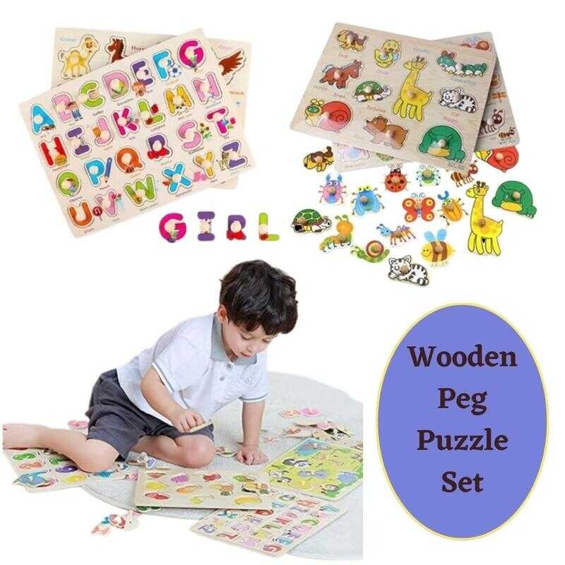 Mnkc 2Pcs Baby Alphabet Number Shape Animal Matching Puzzle Board Game ...