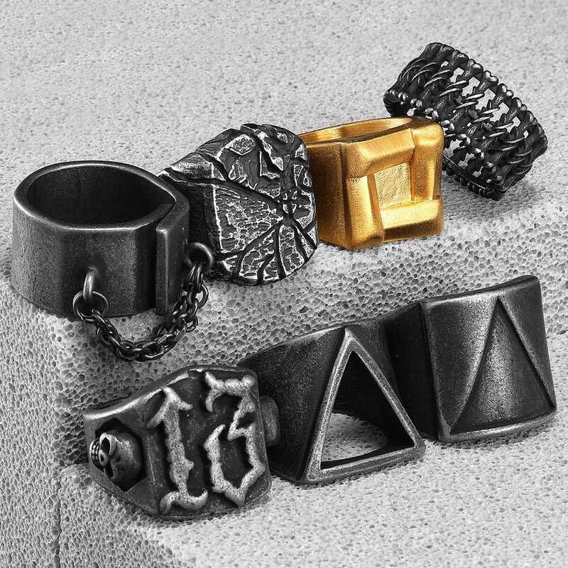 3 Retro 3 Geometry Texture Men Rings Stainless Steel Women Jewelry Punk ...