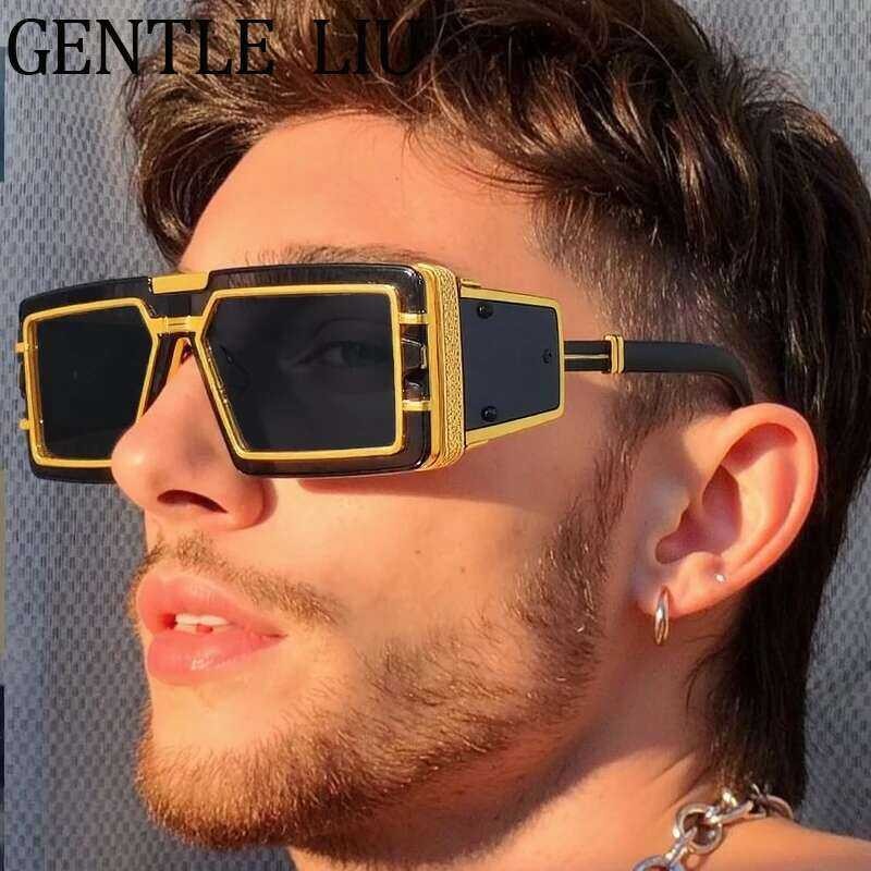 W Steampunk Oversized Rectangle Men 2025 Brand Retro Metal Frame ...