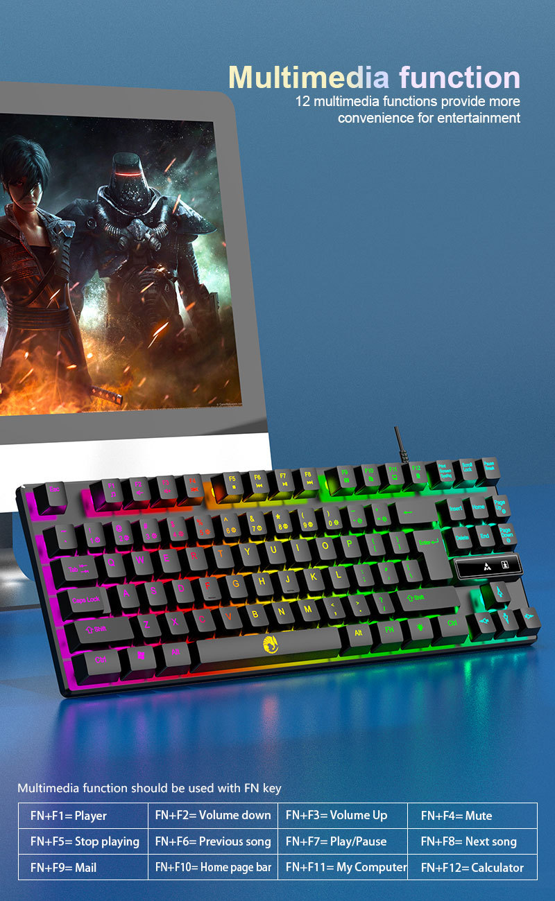 Raiku 87-Key RGB Wired Gaming Keyboard - Responsive Membrane Switch ...