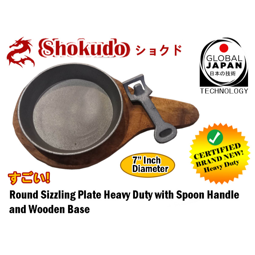 sizzling plate with wood base and spoon handle heavy duty | Shopee ...