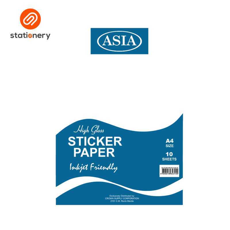 Asia Sticker Paper A4 10 Pcs Per Pack - High Gloss Ce8 | Shopee Philippines