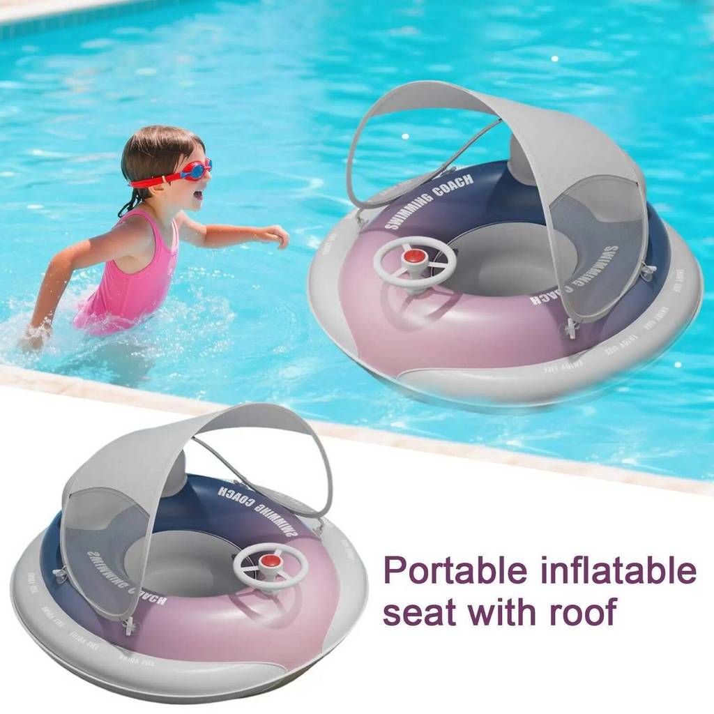 Pool Baby Float With Canopy Sun Protection Comfortable Swimming Circles ...