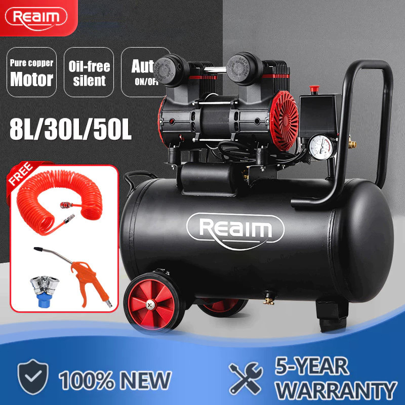 REAIM Air Compressor Portable Heavy Duty Oil-free Silent 1100W/2200W 8L ...