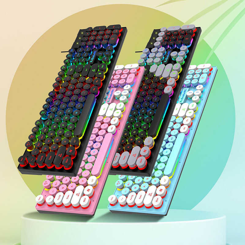 FIREWOLF Gaming Wired Keyboard Round Keycaps 104 Keys Backlight Punk ...