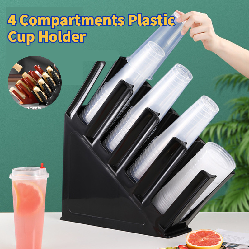 4 Compartments Plastic Cup Holder Countertop Storage Stand Beverage Bar ...
