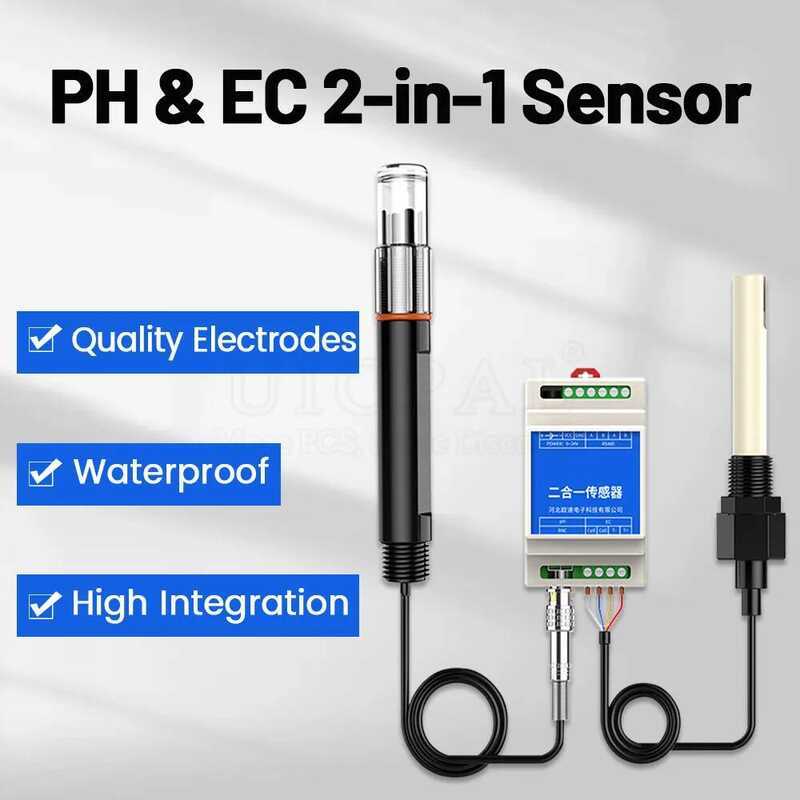 Rail Din Type PH EC Plastic Electrode Probe Detector Rs485 2-In-1 ...