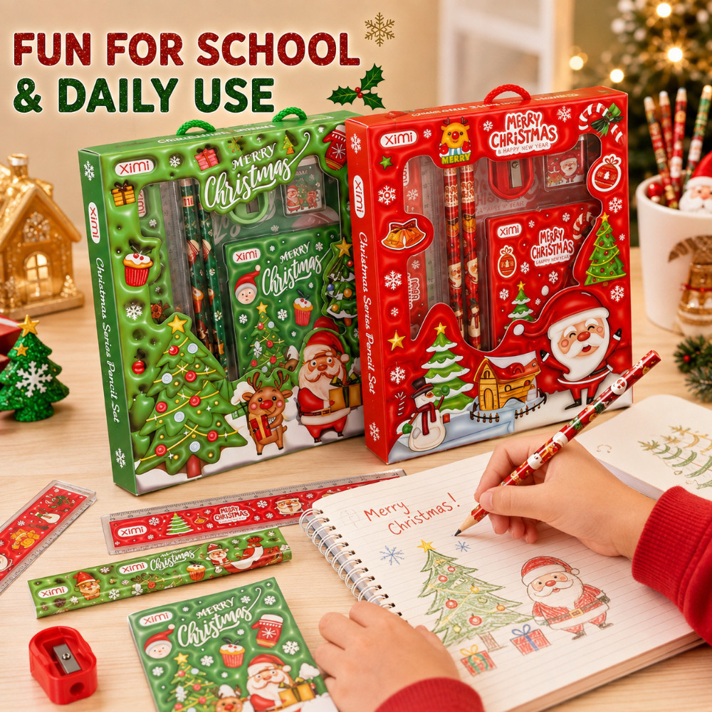 6Pcs Christmas Gift Stationery Set Kids School Supplies Pencil Ruler ...