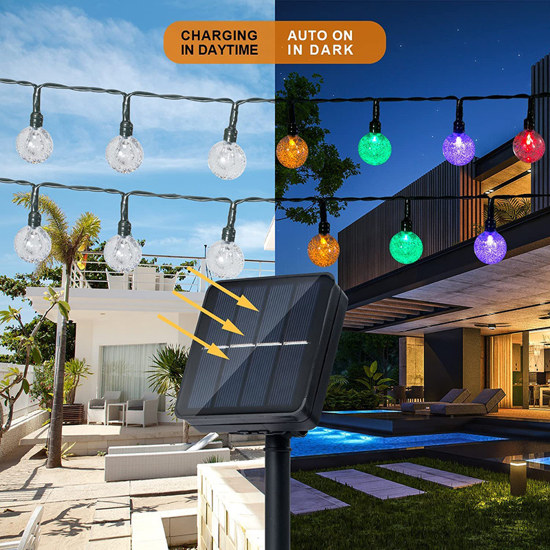 5/7/12M Solar Christmas Lights Star String Lights Crystal Ball Fairy ...