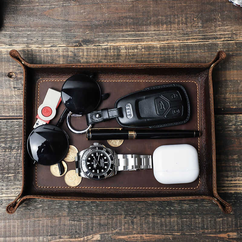 Genuine Hiram Leather Cowhide Leather Foldable Desktop Tray Storage ...